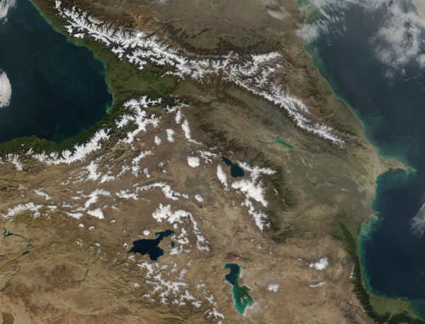 Armenian Highlands south of Caucasus Mountains